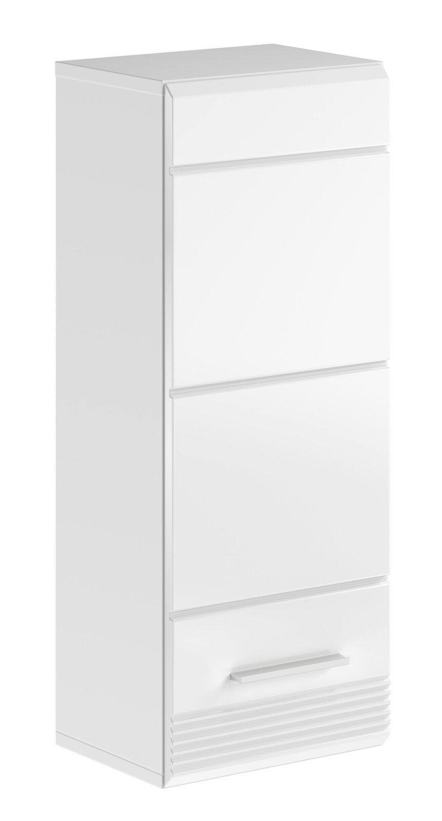 Weißer Hängeschrank LINUS mit drei Fächern, seitliche Perspektive