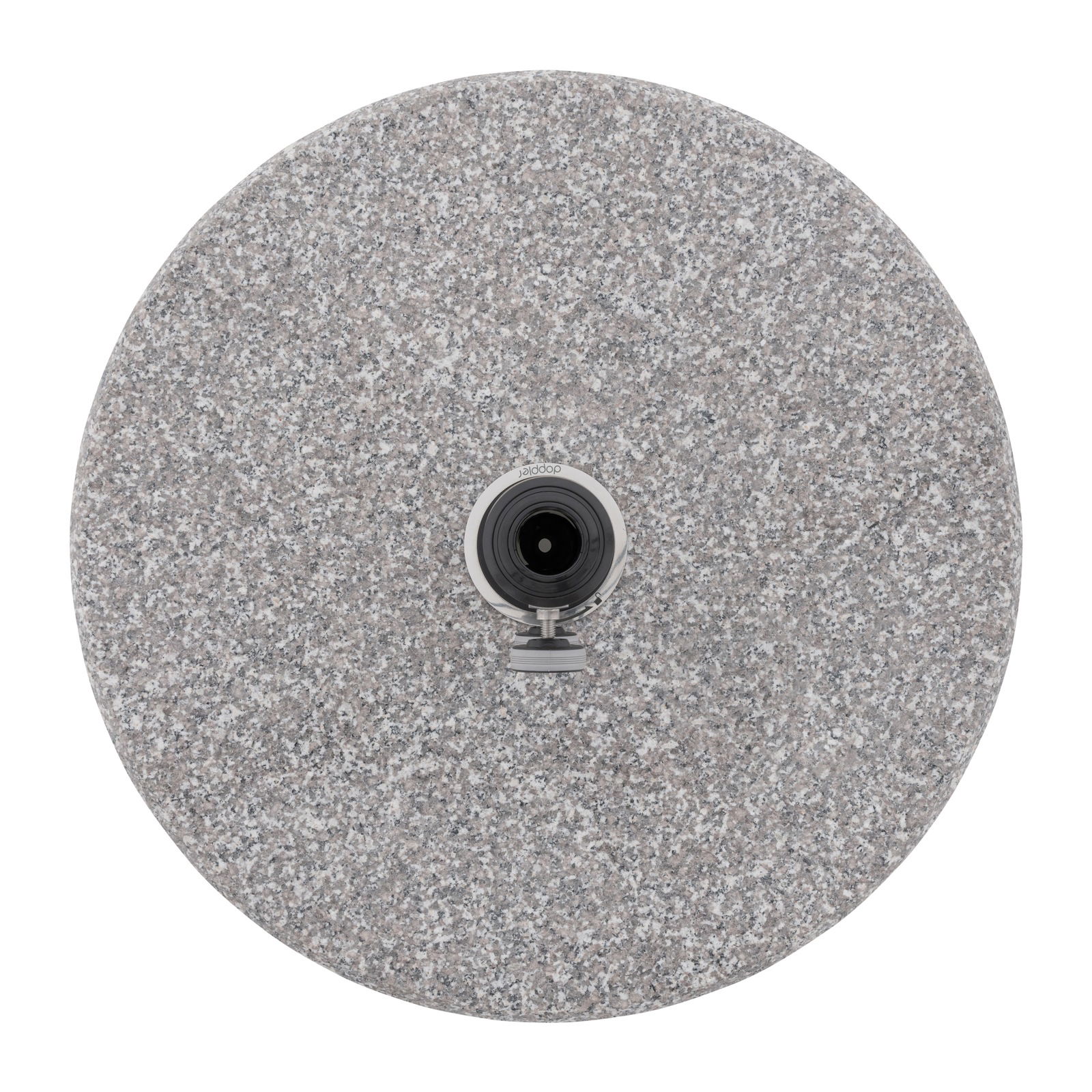 Runder Granitsockel mit zentralem Metallanschluss, Draufsicht