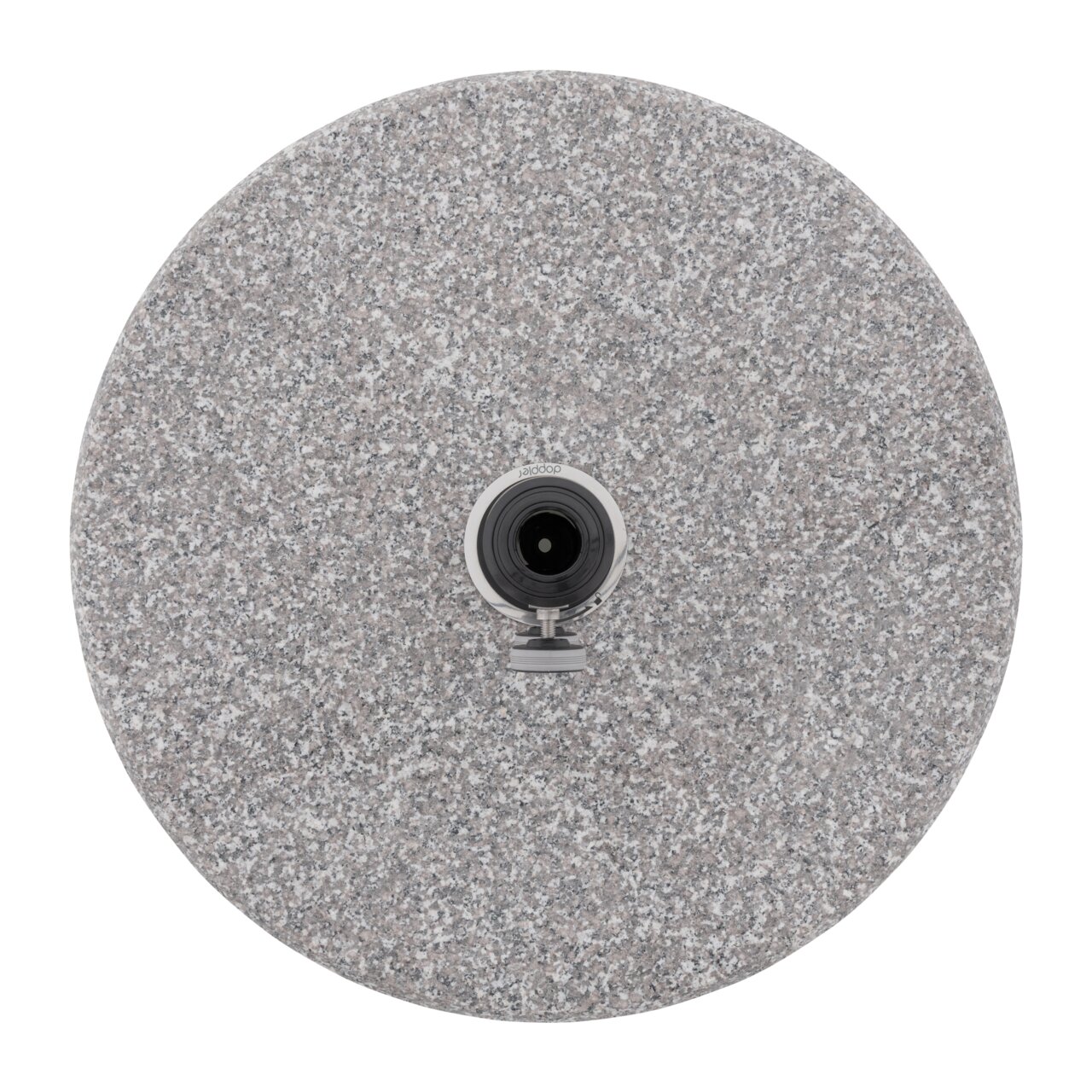 Runder Granitsockel mit zentralem Metallanschluss, Draufsicht