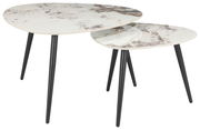 Zweier-Set von Couchtischen mit marmorierter Oberfläche und schwarzen Beinen, seitliche Perspektive