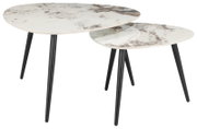 Zweier-Set von Couchtischen mit marmorierter Oberfläche und schwarzen Beinen, seitliche Perspektive