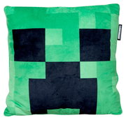 Quadratisches, flauschiges Minecraft-Kissen in Grün mit Creeper-Gesicht, Frontansicht