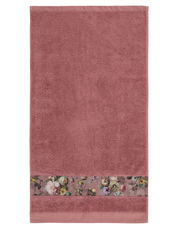 Rosa Handtuch mit floraler Bordüre, Ansicht von oben