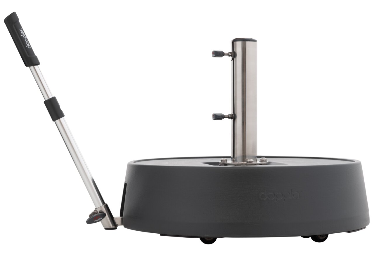 Rollsockel Easy Move Switch mit Griff und Rollen, seitliche Perspektive