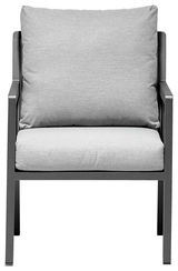 Moderner Gartensessel mit grauen Kissen, Frontalansicht