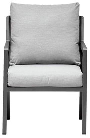 Moderner Gartensessel mit grauen Kissen, Frontalansicht