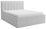 Grijs boxspringbed met doorgestikt hoofdeinde, zijaanzicht