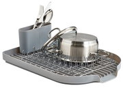 Geschirrabtropfständer mit Besteckhalter und Topf, seitliche Perspektive