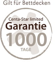 Garantiesiegel für Bettdecken mit 1000 Tagen Garantie von Centa-Star, frontal abgebildet.