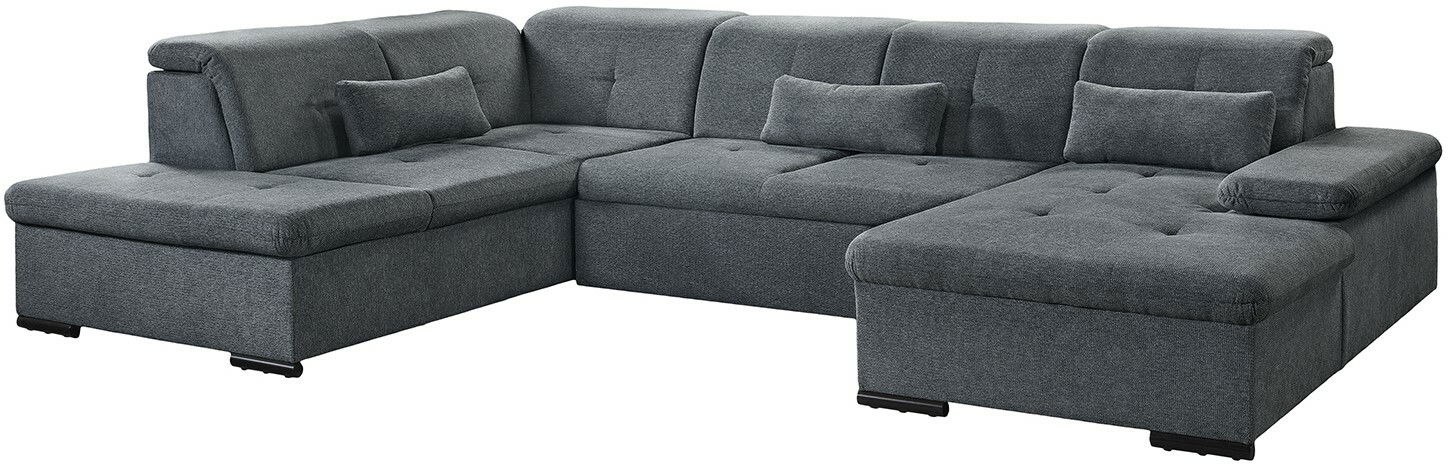 Graues Ecksofa in U-Form mit Kissen, Perspektive von vorne rechts