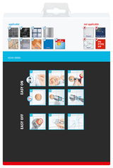 Verpackung des tesa Spaa Duschwischers mit Anwendungsanleitung, Vorderansicht