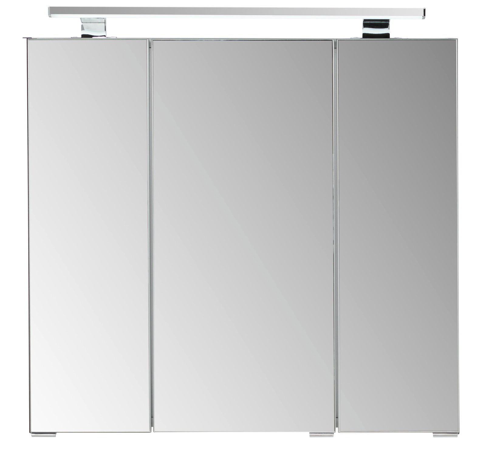 Novel Spiegelschrank NV.210 Moderner Spiegelschrank mit drei Türen und integrierter Beleuchtung, Frontalansicht.