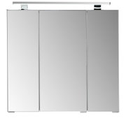 Moderner Spiegelschrank mit drei Türen und integrierter Beleuchtung, Frontalansicht.
