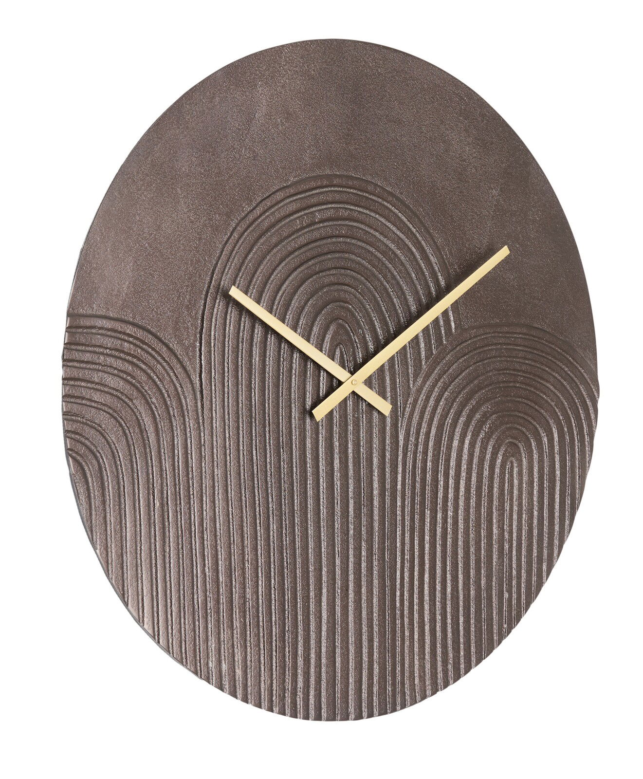 Light&Living Klok GWENNA Moderne Wanduhr mit braunem, strukturiertem Zifferblatt und goldenen Zeigern, Frontalansicht