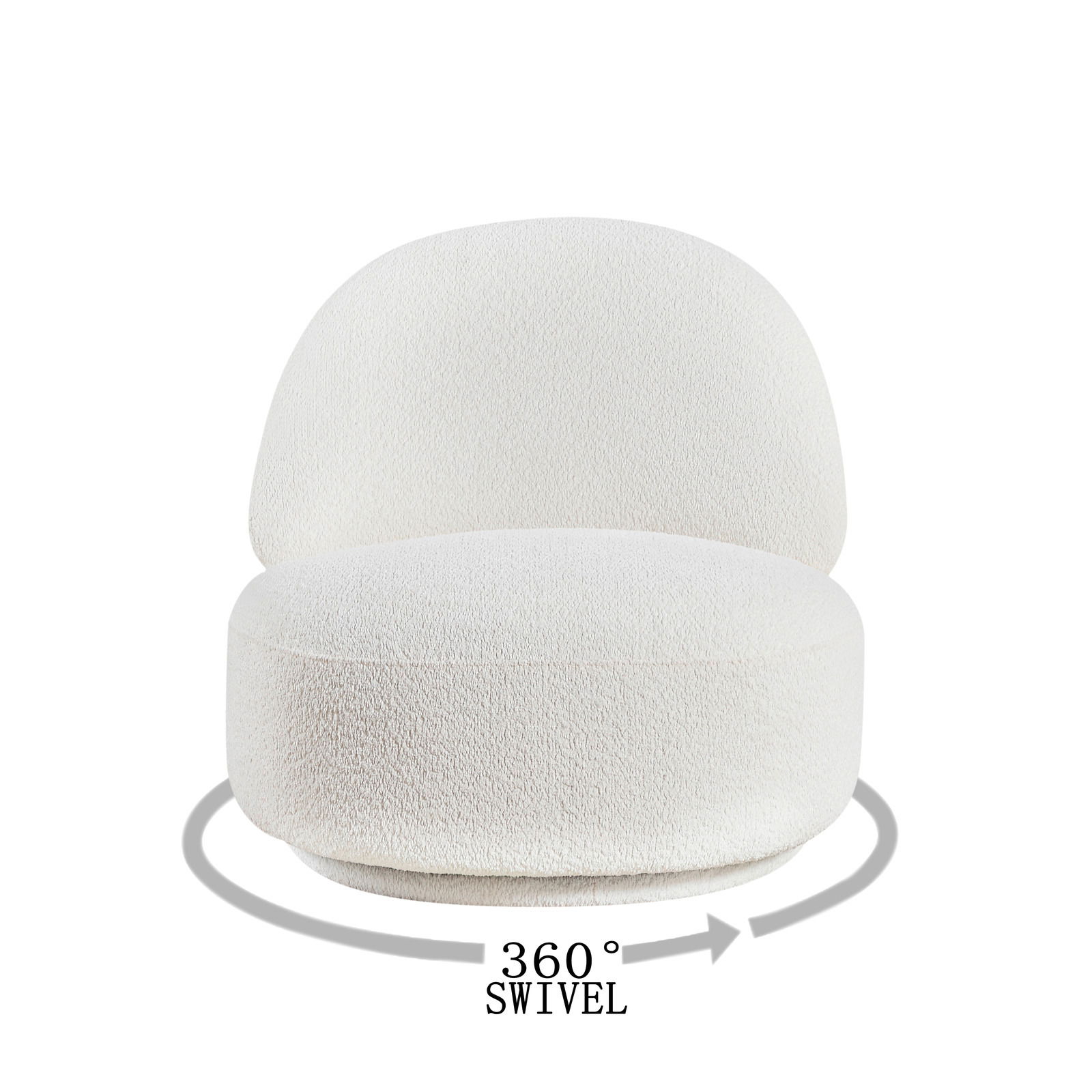 Weißer Sessel JANINA mit 360-Grad-Drehfunktion, Frontalansicht