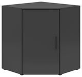 Eckkommode in dunklem Grau, frontal abgebildet mit einer Tür und einem Griff.