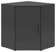 Eckkommode in dunklem Grau, frontal abgebildet mit einer Tür und einem Griff.