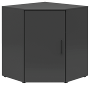 Eckkommode in dunklem Grau, frontal abgebildet mit einer Tür und einem Griff.