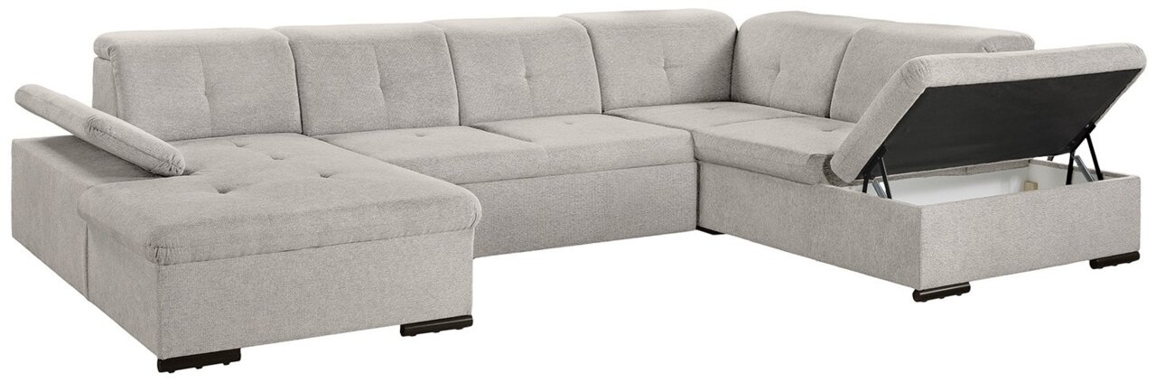 Graues Ecksofa mit Stauraum, Perspektive von vorne rechts