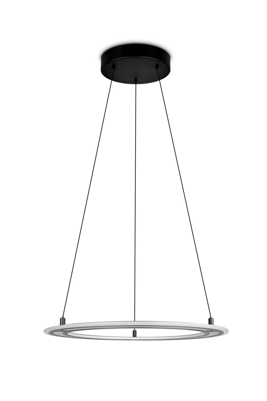 Moderne Pendelleuchte in schwarzem Design, seitliche Perspektive