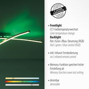 Moderne Deckenleuchte ALINA mit geschwungenem Design, RGB-Hintergrundbeleuchtung und CCT-Farbtemperaturwechsel, seitliche Perspektive.