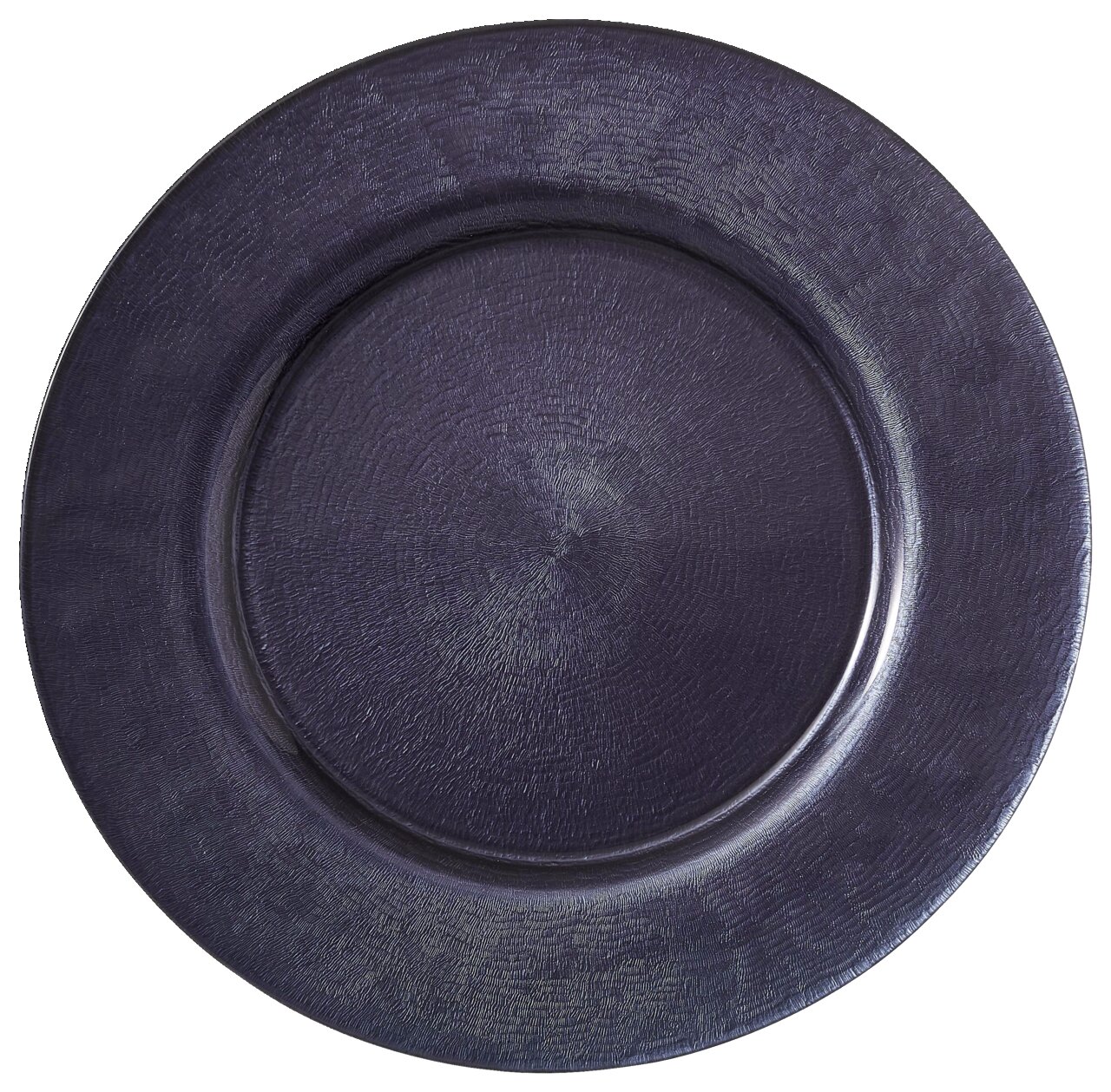 Draufsicht auf einen dunkelblauen Platzteller mit strukturierter Oberfläche.