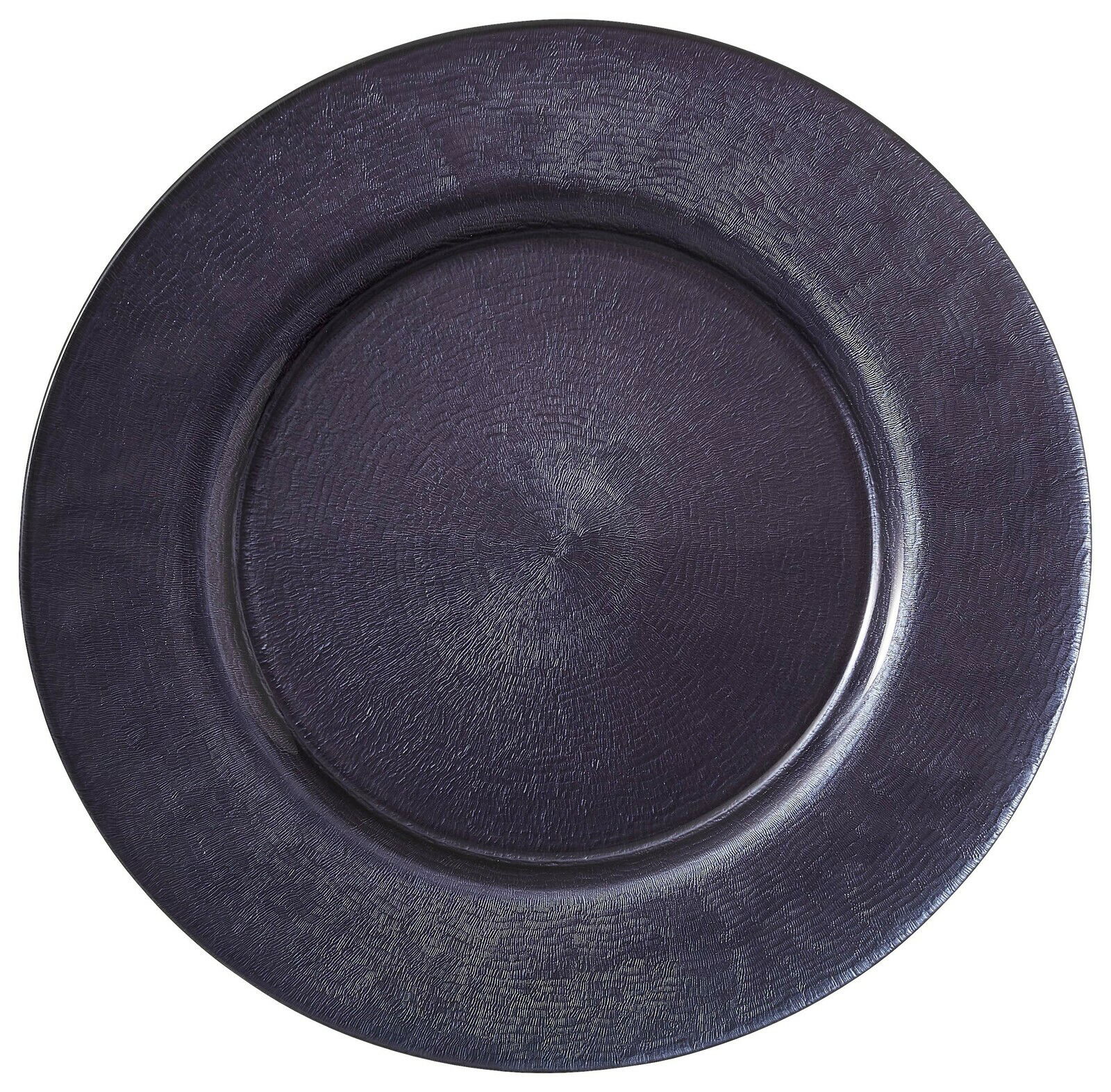 Draufsicht auf einen dunkelblauen Platzteller mit strukturierter Oberfläche.