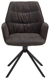 Frontansicht eines modernen, dunkel gepolsterten Sessels der Serie TORTILLA mit schwarzem Metallgestell.