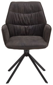 Frontansicht eines modernen, dunkel gepolsterten Sessels der Serie TORTILLA mit schwarzem Metallgestell.