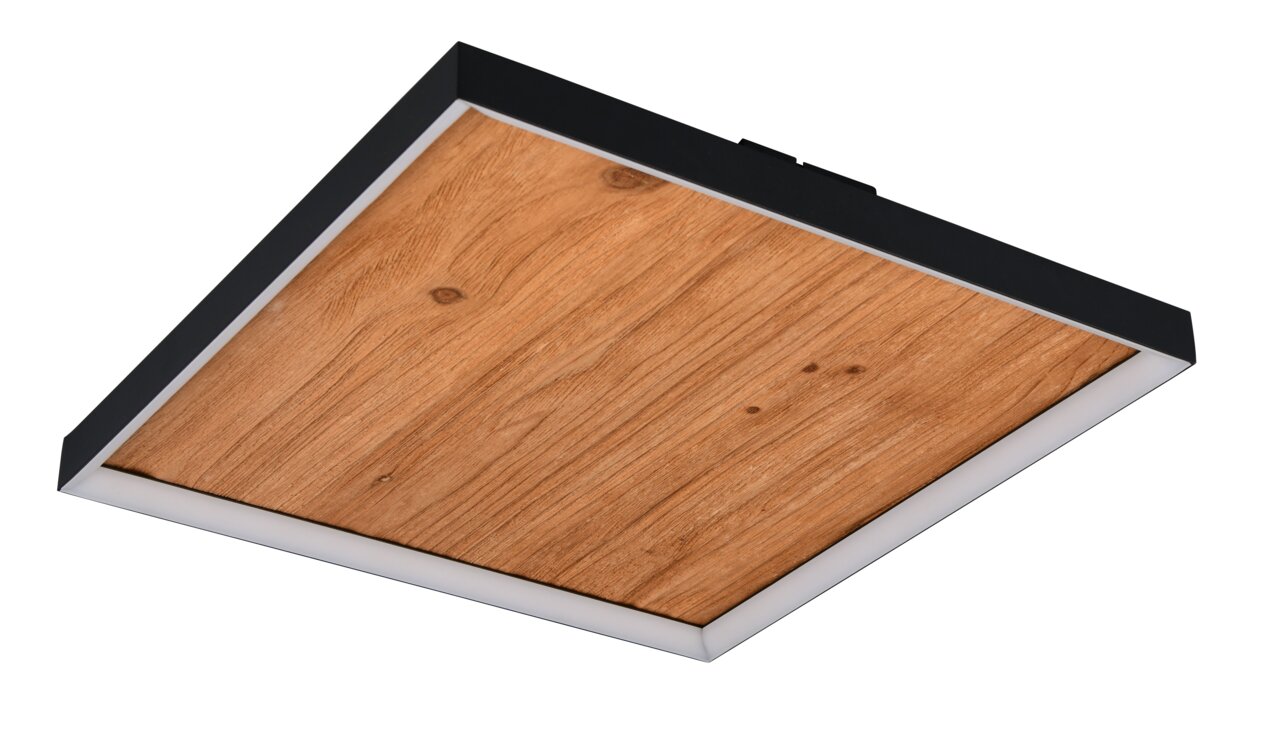 Moderne plafondlamp met houtlook, zijaanzicht