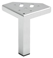 Silbernes, dreieckiges Möbelbein aus Metall mit mehreren Befestigungslöchern, seitliche Perspektive