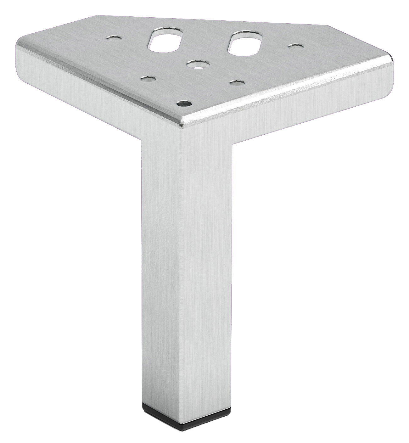 XORA Fuss-Set 4-tlg. Silbernes, dreieckiges Möbelbein aus Metall mit mehreren Befestigungslöchern, seitliche Perspektive