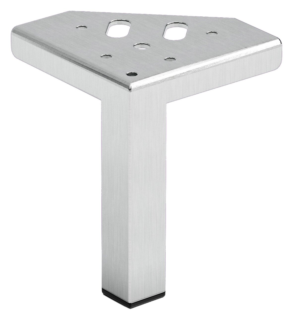 XORA Fuss-Set 4-tlg. Silbernes, dreieckiges Möbelbein aus Metall mit mehreren Befestigungslöchern, seitliche Perspektive