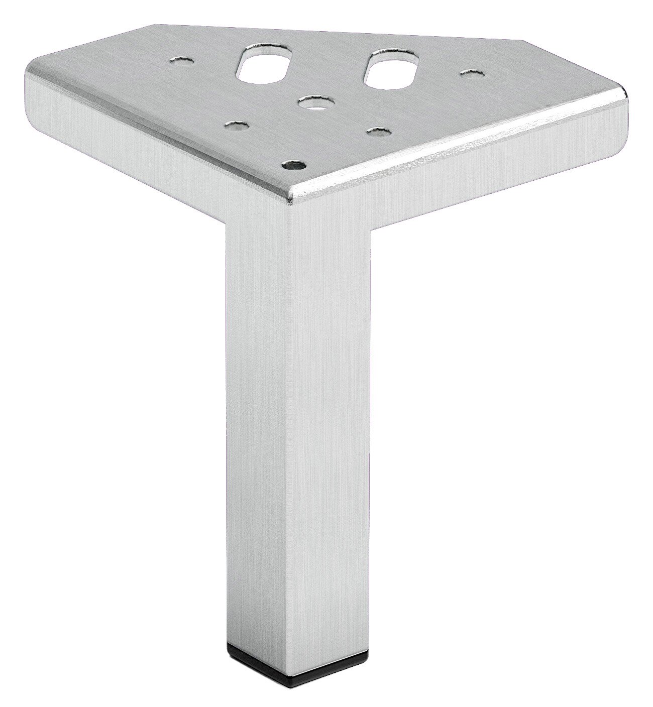 XORA Fuss-Set 4-tlg. Silbernes, dreieckiges Möbelbein aus Metall mit mehreren Befestigungslöchern, seitliche Perspektive