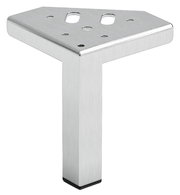 Silbernes, dreieckiges Möbelbein aus Metall mit mehreren Befestigungslöchern, seitliche Perspektive