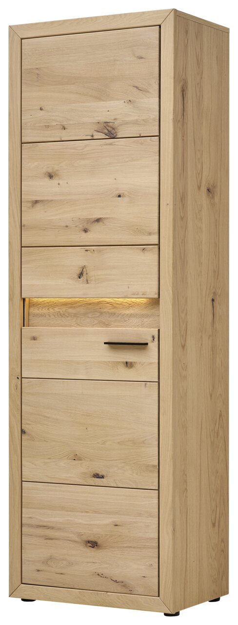 Garderobenschrank aus Holz in Frontansicht mit natürlicher Maserung und modernem Design.