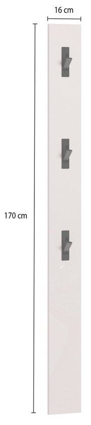Garderobenleiste mit drei Haken, vertikale Ansicht, Maße 170 cm hoch und 16 cm breit.