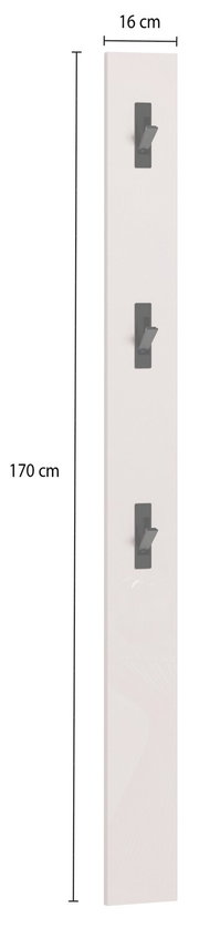 Garderobenleiste mit drei Haken, vertikale Ansicht, Maße 170 cm hoch und 16 cm breit.