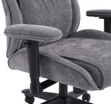 Grauer Homeoffice-Drehstuhl mit Armlehne, seitliche Perspektive