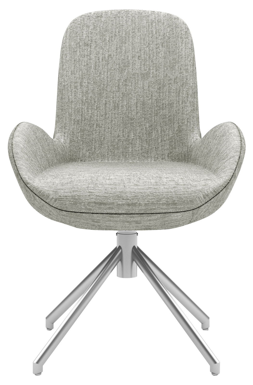 Grauer Armlehnstuhl mit modernem Design, Vorderansicht