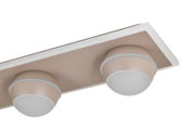 Zweiflammige LED-Deckenleuchte in Beige und Weiß, seitliche Perspektive
