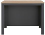 Kücheninsel mit dunklem Korpus und heller Holzplatte, Vorderansicht