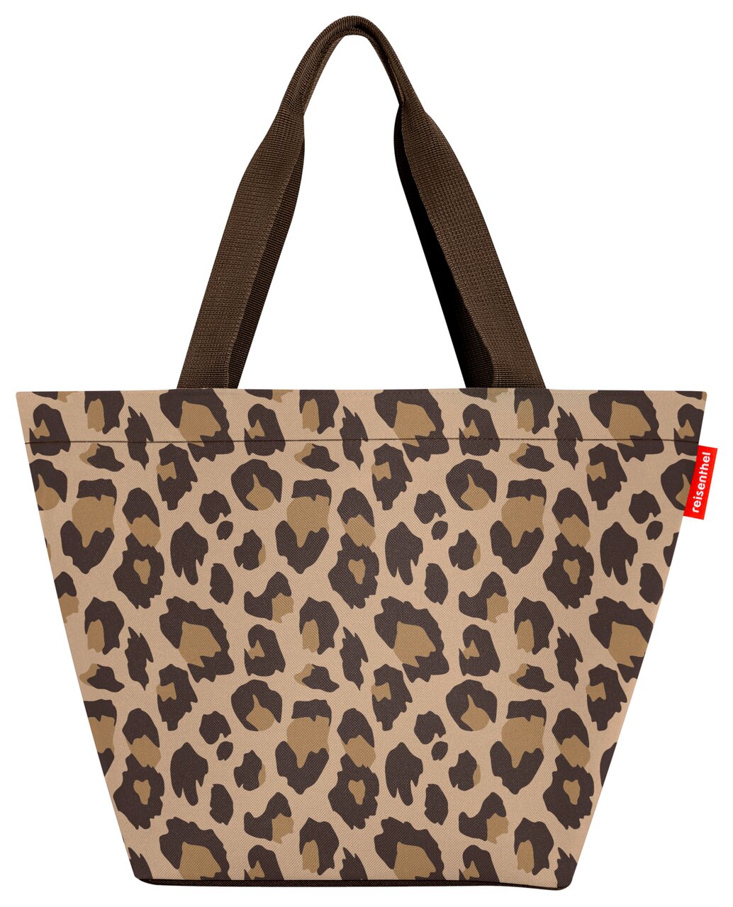 Reisenthel Shopper M Leo Macchiato Leopardenmuster Shopper Tasche mit braunen Henkeln, Vorderansicht