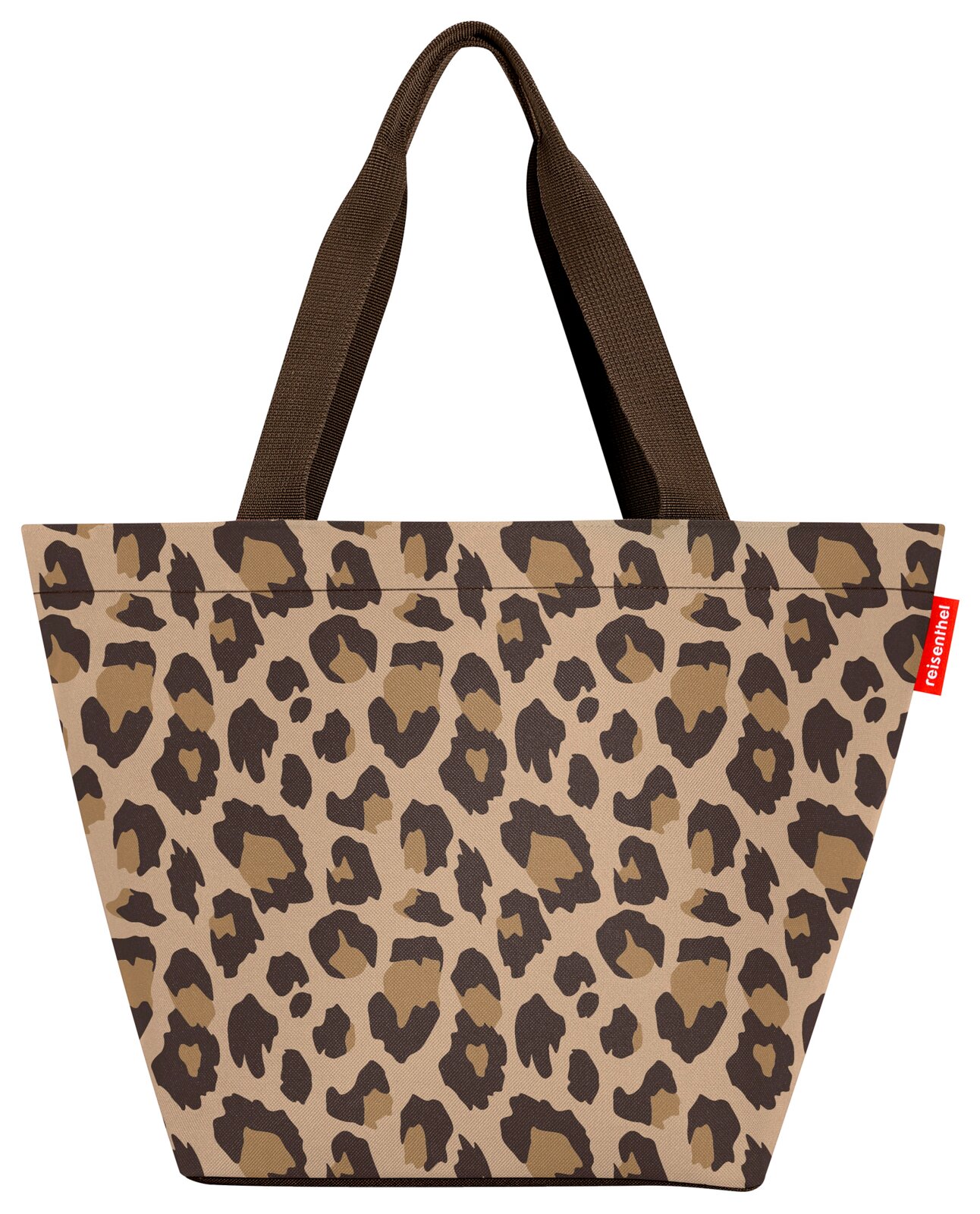 Reisenthel Shopper M Leo Macchiato Leopardenmuster Shopper Tasche mit braunen Henkeln, Vorderansicht