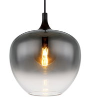 Moderne Hängeleuchte mit rauchgrauem Glas und sichtbarem Leuchtmittel, Frontalansicht