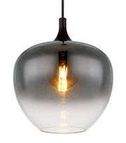 Moderne Hängeleuchte mit rauchgrauem Glas und sichtbarem Leuchtmittel, Frontalansicht
