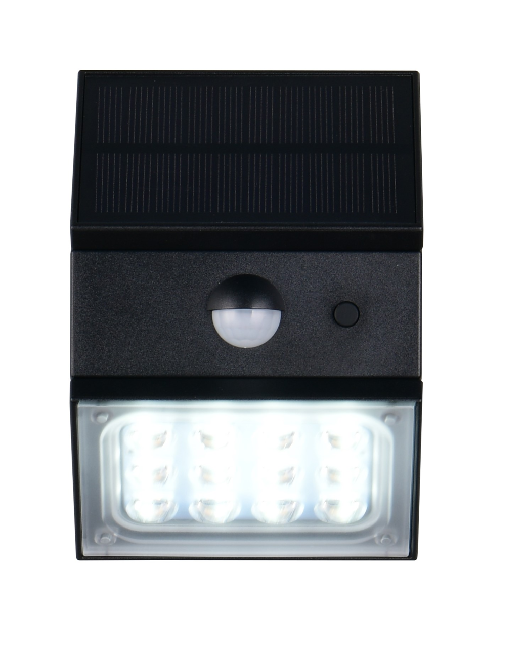 LED-Solar-Außenwandleuchte mit Bewegungsmelder, Frontalansicht