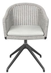 Moderner Armlehnstuhl mit geflochtenem Design und Metallgestell, Frontalansicht