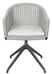 Moderner Armlehnstuhl mit geflochtenem Design und Metallgestell, Frontalansicht