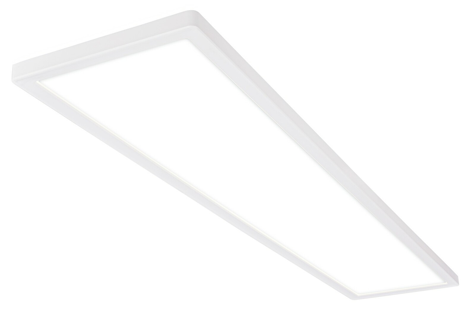 Briloner LED-Paneel TAVA A Rechteckiges LED-Paneel in weißer Farbe, schräg von der Seite betrachtet.